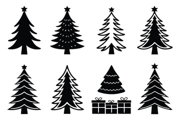 Obraz premium Twelve unique black silhouette christmas trees and gifts