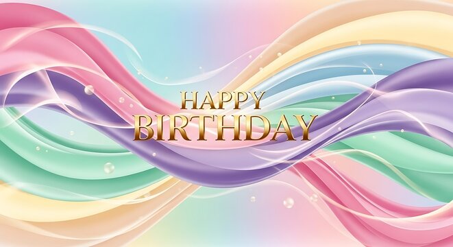 Whimsical Pastel Rainbow Waves Happy Birthday Celebration Design