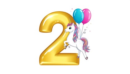 Gold number two with unicorn