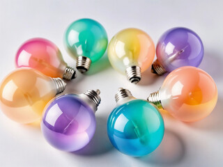 Bright and colorful light bulbs arranged in a circle, radiating vibrant hues.