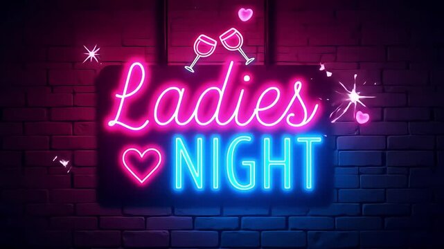 Ladies night neon sign background for celebration party event club bar promotion design vector