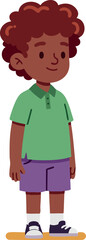 Fototapeta premium Young boy standing wearing green polo shirt and purple shorts vector illustration