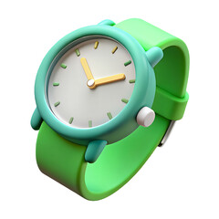 Bright green silicone wristwatch isolated on transparent background