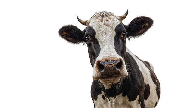 Intriguing portrait of a Holstein cow with unique markings against transparent setting - Powered by Adobe