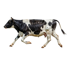 Holstein cow in motion, isolated against a transparent setting, revealing dynamic musculature and