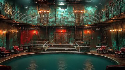 Rusty, circular pool hall interior. - Powered by Adobe