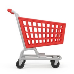 3d red shopping cart grocery store retail market isolated view