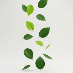 Obraz premium 3d falling green leaves nature background organic fresh concept