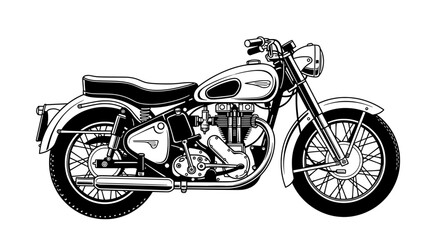 Vintage Motorcycle Side View in Detailed Line Art Illustration
