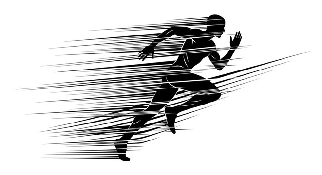 Speed Motion: Runner Silhouette with Dynamic Blur Line Art

