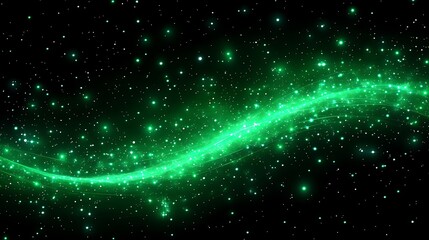 Obraz premium Green luminous wave against a dark starry background.