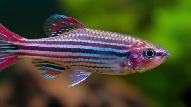 Small Striped Zebra Danio Fish in a Freshwater Aquarium. AI video