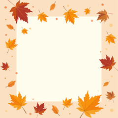 Vector autumn leaves frame background with acorns and copy space. Colorful fall foliage border in flat style. Seasonal nature template for banner, greeting card, invitation, or web design.

