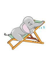 Baby elephant is sleeping on the deck chair