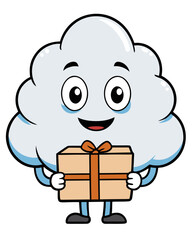 Fototapeta premium Cartoon cloud character holding a gift box for birthday party celebration and special occasion event