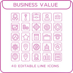 Fototapeta premium Business value icons set silhouette isolated on transparent background