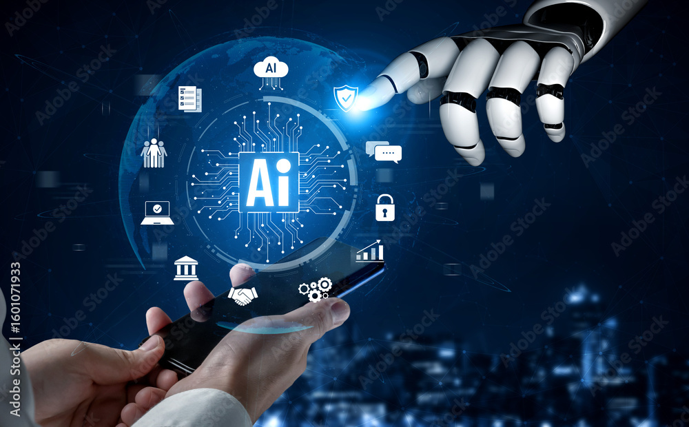 Poster ai assistant brain processor with llm technology, big data, machine learning, generative ai for busi