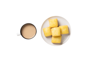 a plate of food and a cup of coffee