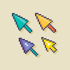 Obraz premium Collection of four colorful pixel art mouse cursors arranged in a playful pattern