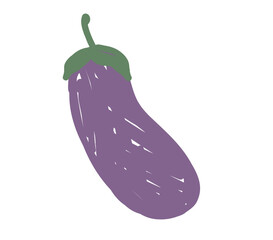 Hand-drawn eggplant with green stem on white background.