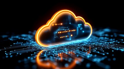 Digital cloud graphic design on a circuit board background.