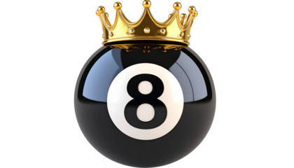 number eight billiard ball in pool with crown queen symbol isolated on transparent background png file 