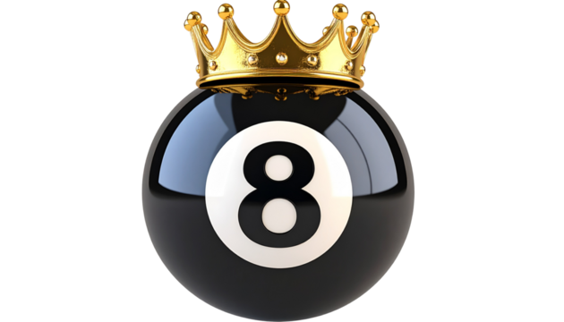 number eight billiard ball in pool with crown queen symbol isolated on transparent background png file 