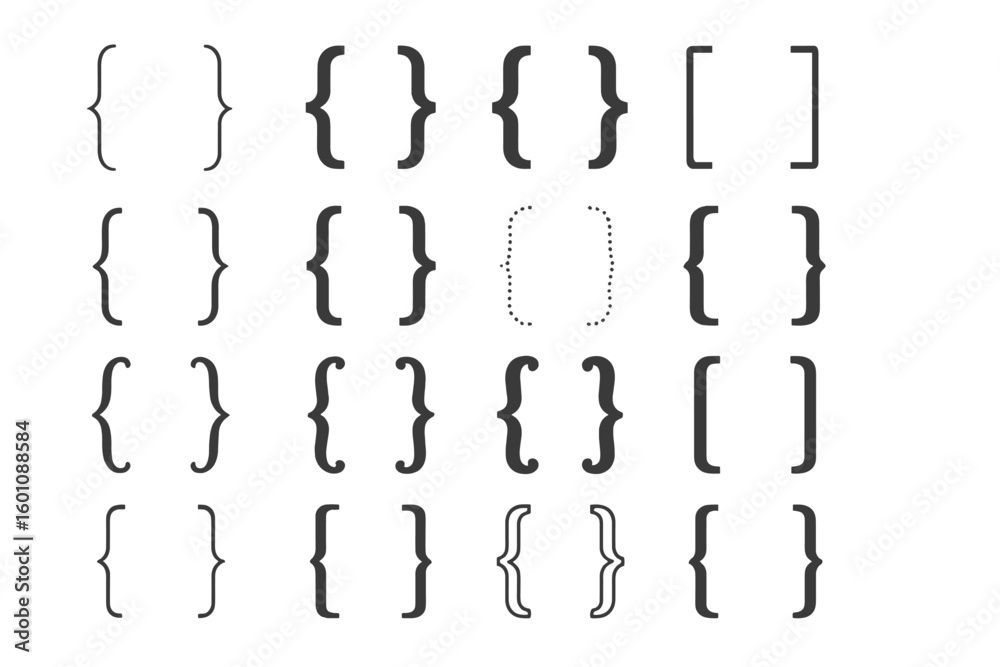 Fototapete set of bracket & brace symbols in various styles. vector collection of curly and square brackets. ty