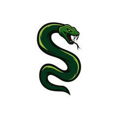 Fototapeta premium Aggressive green snake logo design, coiled, fangs bared, isolated.
