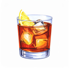 glass of whiskey with ice