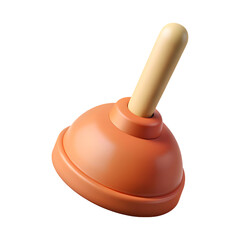 Orange rubber plunger with wooden handle isolated on transparent background