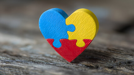 Fototapeta premium World Autism awareness day as a mental health concept and Autistic social developmental education disorder symbol as a child special learning icon with the support of caregivers shaped as a heart.