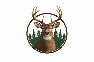 Majestic deer portrait, forest backdrop, logo design © Ficky