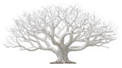 Ethereal Beauty of White Tree Silhouette: Serene Minimalist Winter Wonderland Scene