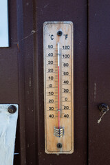 Wooden thermometer for measuring outside temperature