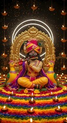 Beautiful krishna statue with flute hindu god hinduism deity indian culture religious art wallpaper