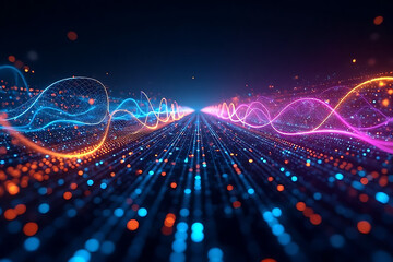 The image is a colorful, abstract representation of sound waves. The waves are in different colors and are scattered throughout the image, creating a dynamic and energetic atmosphere