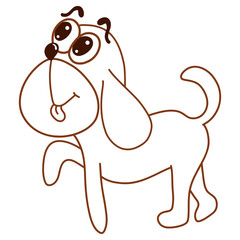 Cheerful brown dog, standing or walking, giving front paw, sticking out tongue, outline
