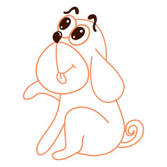 Funny dog sitting, giving front paw, tongue hanging out, outline