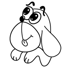 cute dog with raised eyebrows asking for something and waiting, black outline, head and paws