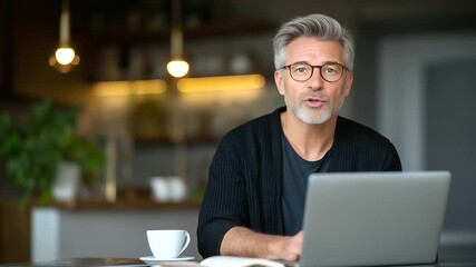Productive man working on laptop and smartphone in cozy kitchen office - Powered by Adobe