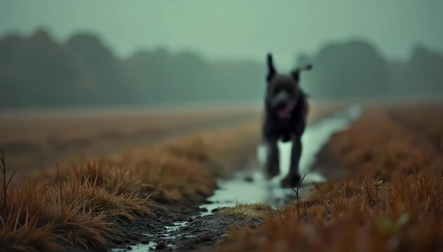 Cane corso running swiftly across an open field