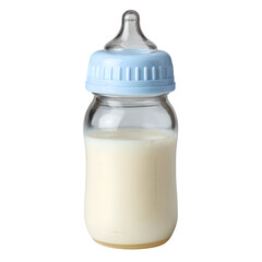 Baby bottle filled with milk isolated on transparent background