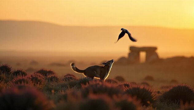 Caracal jumping high to catch a bird