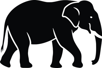 Fototapeta premium Majestic african elephant walking in profile silhouette against a white background