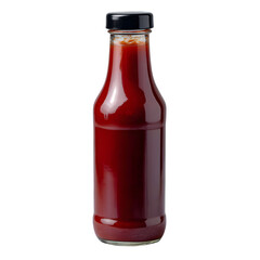 Glass bottle of red tomato ketchup sauce isolated on transparent background