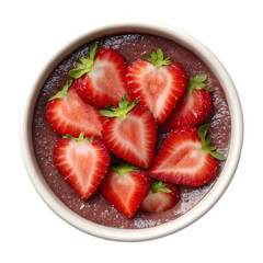 Freshly sliced strawberries in a bowl isolated on transparent background