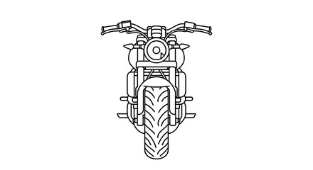 Front view outline of a motorcycle with handlebars headlight and large tire on white background ai generated