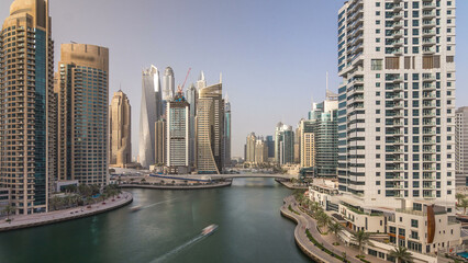 Fototapeta premium Amazing colorful dubai marina skyline during sunset timelapse