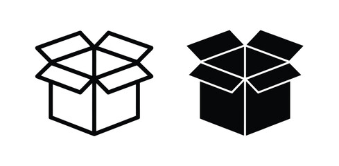 Vector art of a black and white vector illustration of an open cardboard box for delivery and shipping services